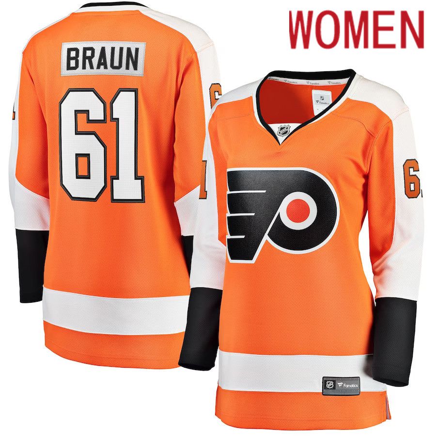 Women Philadelphia Flyers 61 Justin Braun Fanatics Branded Orange Home Breakaway NHL Jersey